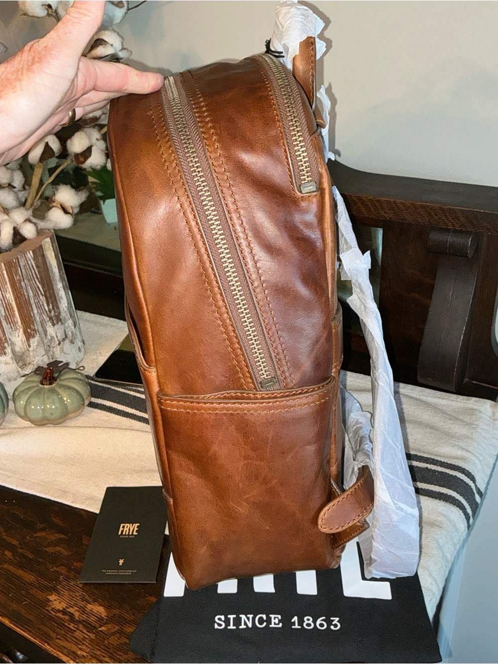 NWT Frye Melissa Leather Large Backpack Luggage Sleeve Cognac Brown MSRP $348 - Picture 6 of 15